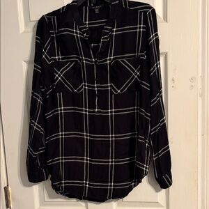 Lucky Brand Plaid Button Down Shirt - Black and White